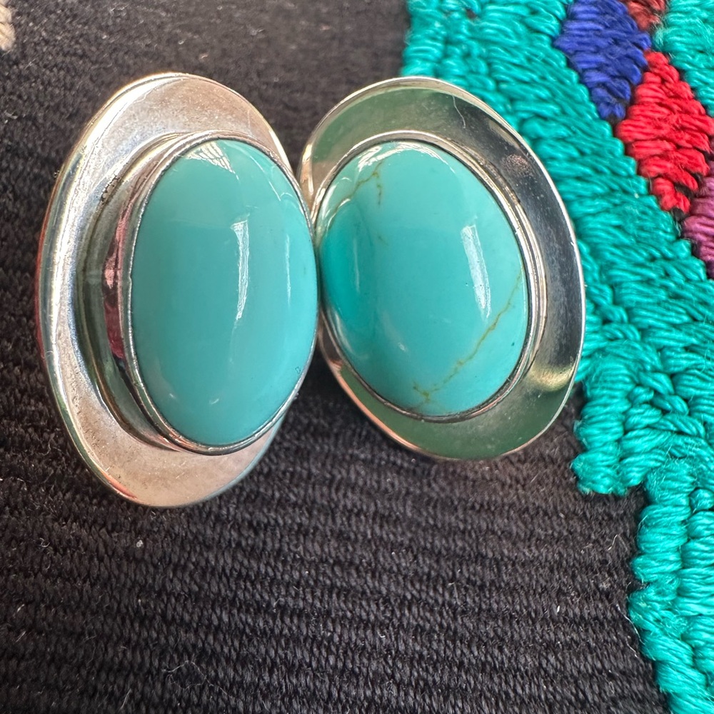 925 Silver and Turquoise Oval Earrings